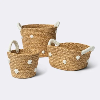 Braided Water Hyacinth With Tufted Embroidery Square Storage Basket - Cloud Island™ 3 Braided Water Hyacinth With Tufted Embroidery Square Storage Basket - Cloud Island™ - Image 3