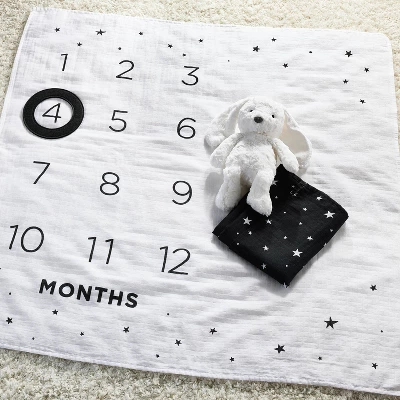 Milestone Swaddle Baby Blanket With Felt Frame - Black And White - Cloud Island™ 1 Milestone Swaddle Baby Blanket With Felt Frame - Black And White - Cloud Island™