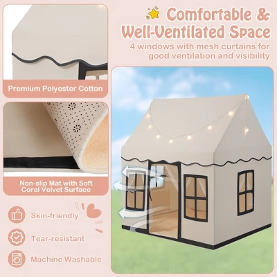 Costway Kids Play Castle Tent Large Playhouse Toys Gifts W/ Star Lights Washable Mat 4 Costway Kids Play Castle Tent Large Playhouse Toys Gifts W/ Star Lights Washable Mat - Image 4